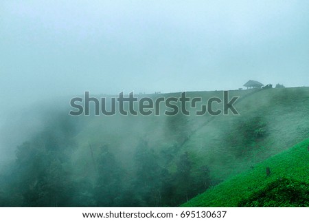 Fog and clouds above the mountains in rainy season at Thailand