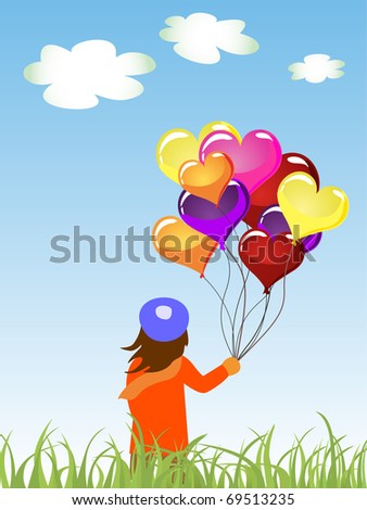 kid with balloons - vector