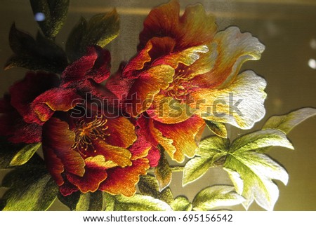 Vietnamese flower silk embroidery as a main theme of the traditional Vietnamese embroidery pictures 