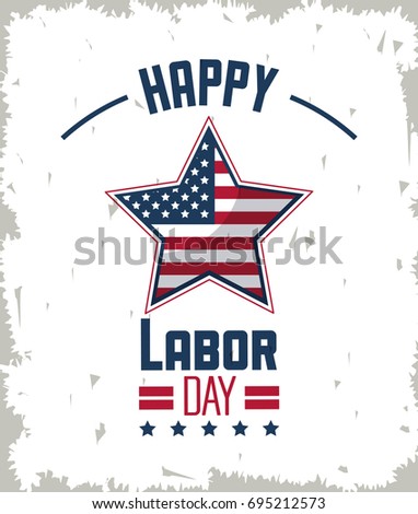 colorful emblem of happy labor day with american flag in form of star