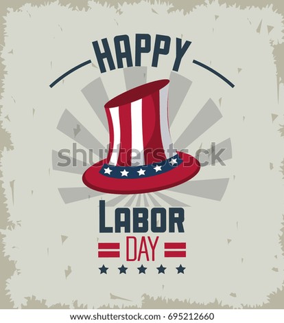 colorful emblem of happy labor day with american flag in hat