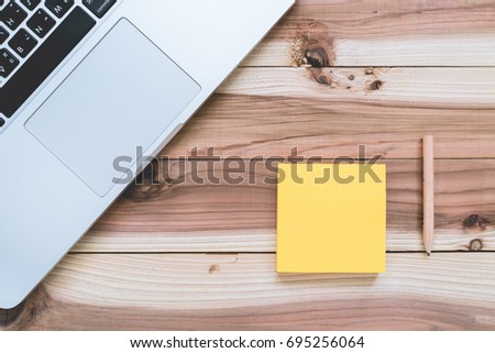 blank paper and stationery on wooden table desktop, business office equipment background