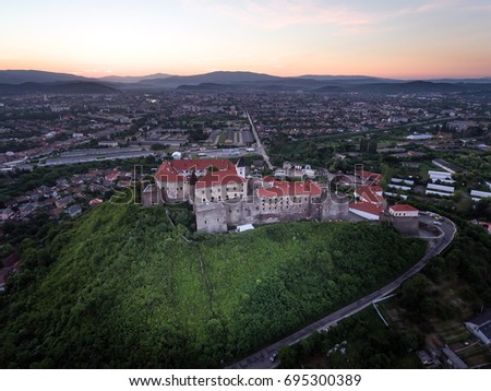 Aerial view of the Mukachevo castle Palanok medieval fortress in Ukraine