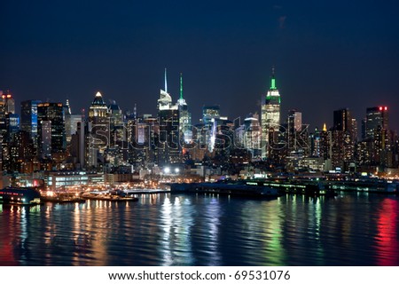 New York skyline on cold night