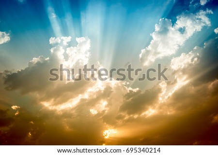 Dramatic clouds and sky with sun rays 