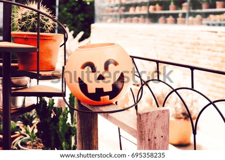 Halloween pumpkin decorate in the garden.