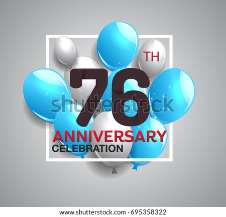76th anniversary celebration logotype. anniversary logo with balloon in white rectangle.  Vector design for celebration, birthday, party, festival, invitation card, and greeting card