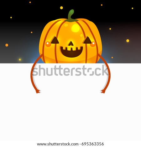 Blank banner and Halloween pumpkin, vector, design, card, invitation, template, background.