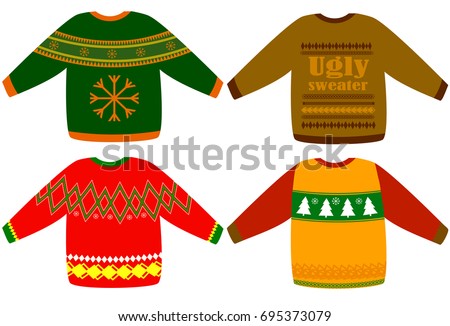 Ugly Christmas sweaters vector set, collection for invitations and greeting cards