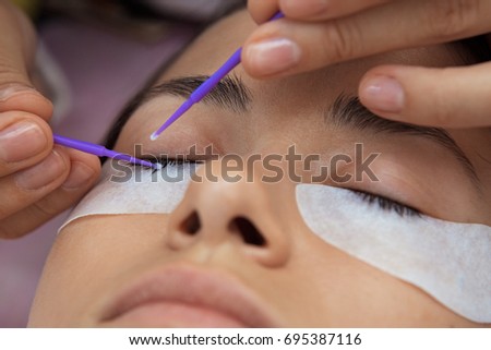 Cosmetic procedure for the care of eyelashes. Extension, coloring, curling and lamination of eyelashes.