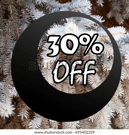 Sale thirty percent off sign on green pine background