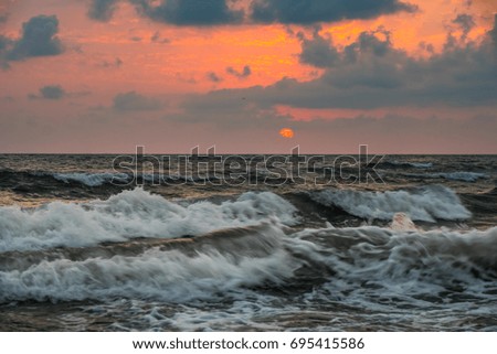 Beautiful sunset on the Black sea. Gold sea sunset.Poti, Georgia