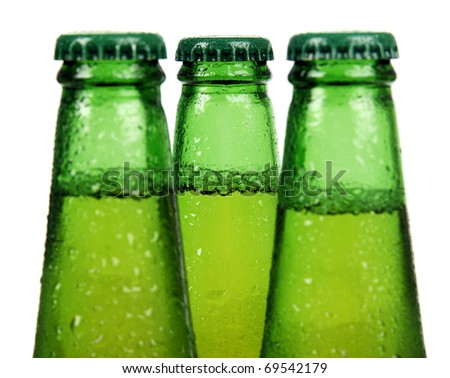 Green beer bottle isolated on white background