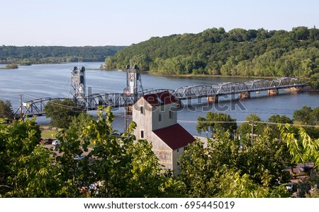 Looking down over the St. Croix River from Stillwater, MN Royalty-Free Stock Photo #695445019