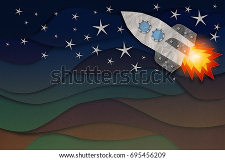 rocket paper cut with background of cloud wave paper texture background business ideas concept