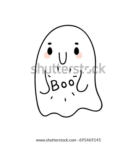 Ghost doodle, cartoon character, vector, Halloween, isolated illustration on white background, coloring.