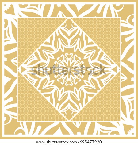 Template print for Sofa Square Pillow. Floral Geometric Pattern with hand-drawing Mandala. Vector illustration. For fabric, textile, bandana, scarg, carpet print. gOLD color