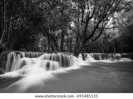 Huai Mae Khamin Waterfall, Kanchanaburi, Thailand,black and white picture
