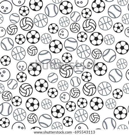 Sport ball seamless pattern. Seamless sport pattern with balls. Repeated backdrop for fashion clothes, t shirt, child, paper. Creative design isolated on white