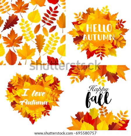 Vector seamless pattern with bright autumn leaves