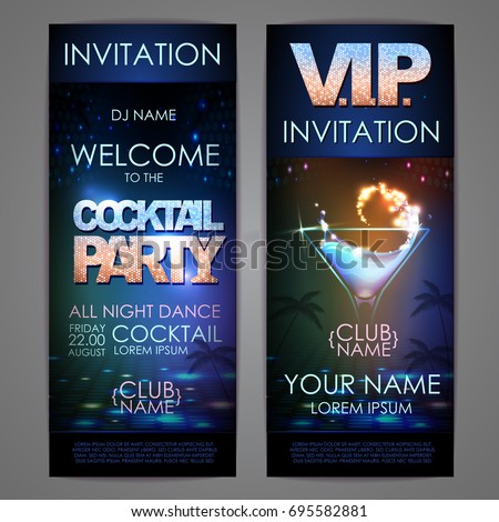 Set of disco background banners. Cocktail party poster