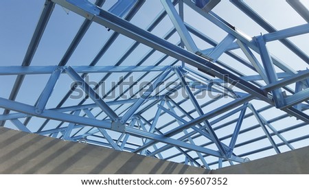 Structure of steel roof frame for construction.In Prefabricated House system.