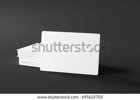 Empty white business cards on dark background. Portfolio concept. Mock up, 3D Rendering 