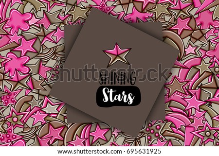 Stars cartoon doodle backdrop design. Cute background concept for party greeting card,  decoration, advertisement, banner, flyer, brochure. Hand drawn vector illustration.