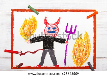 Colorful drawing: scary devil with pitchfork