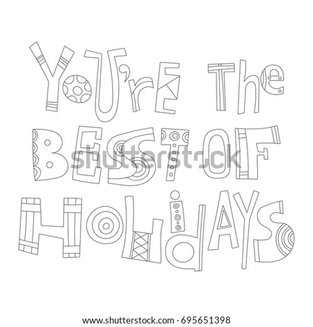Black and white Christmas greetings for coloring book, cards. Decorative lettering