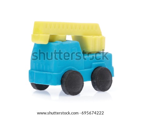 Rubber eraser blue car isolated on white background