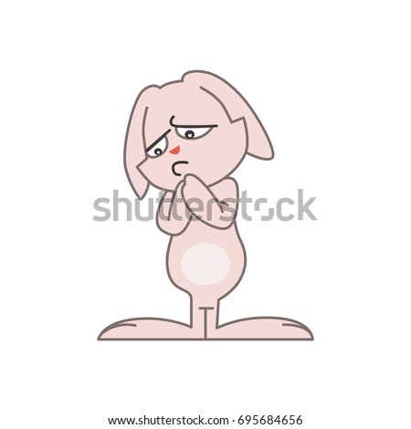 Cute pink bunny sad. Children and baby cartoon.