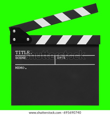 open blank clapper board on top view and green screen for the action scene or filming and shooting movie or cinema production isolated included clipping path