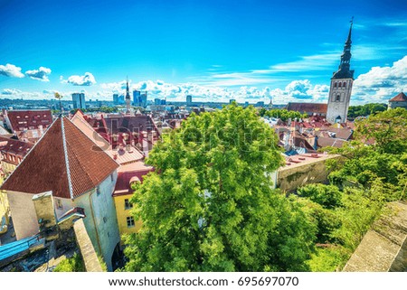 Tallinn, Estonia: aerial top view of the old town in the summer
