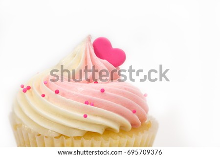 Close-up cupcakes are beautifully decorated isolated on white background.