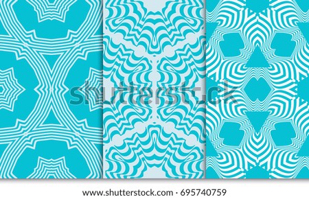 set of seamless line geometric floral pattern. abstract geometric blue flowers, vector illustration. interior decoration, wallpaper, presentation, fashion design.