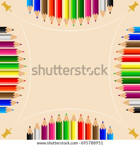 Color Pencils Set with Push Pin Vector Illustration