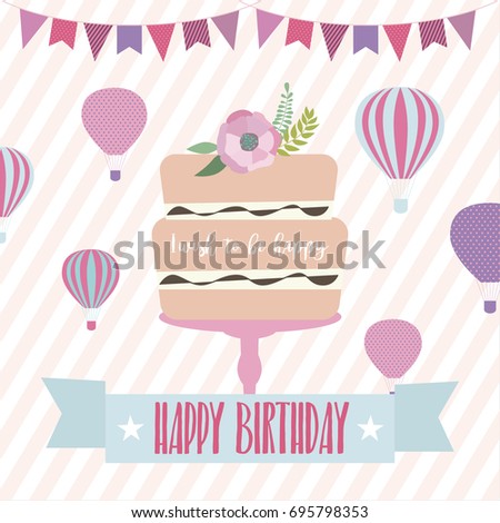 Cute Happy Birthday card template for greeting or invitation. Vector illustration