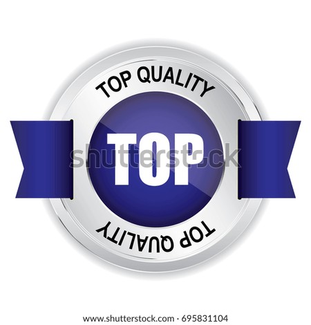 Top quality Silver badge with blue ribbon.vector illustration