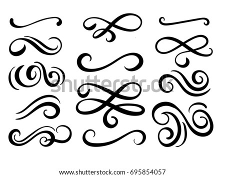 Set of hand drawn flourish elements. Vector illustration. Royalty-Free Stock Photo #695854057