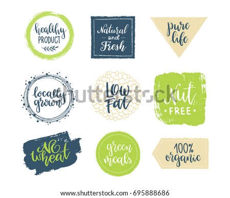 Eco templates with hand lettering for logo and banners of healthy products and organic food