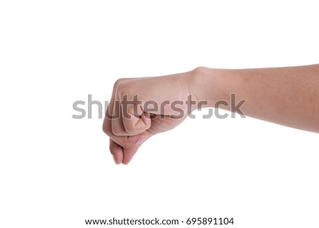 Hand sign on white background.