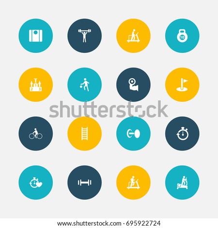 Set Of 16 Editable Active Icons. Includes Symbols Such As Stairway, Health Time, Executing Running And More. Can Be Used For Web, Mobile, UI And Infographic Design.