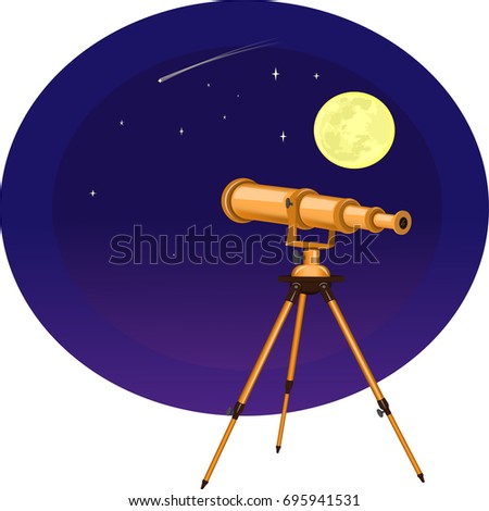 Vector illustration of a telescope on the background of the moon and stars