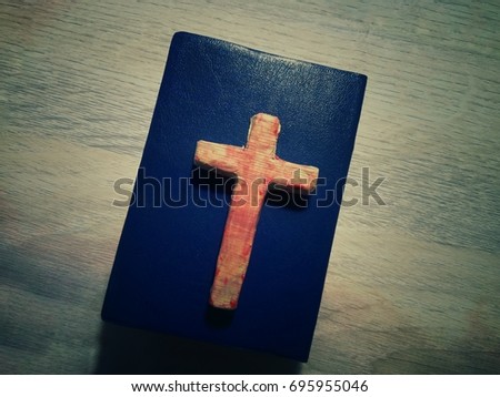 Cover of Bible with Christ Cross, picture in retro theme