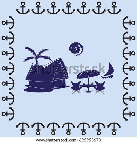 beach shack and a palm tree vector illustration