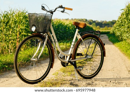 Classic styled bicycle on the country road in the corn field