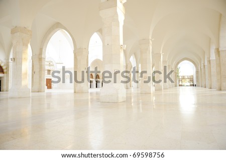 Madina mosque empty, conceptual indoor of oriental building. Fantastic background.