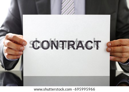 Man in suit and tie hold in arms contract closeup. Bid or tender, job decision, terms and conditions, human resources candidate, legal law client, financial plan concept
