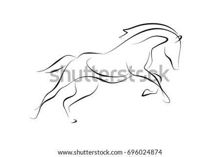 Running black line horse on white background. Vector graphic icon animal.